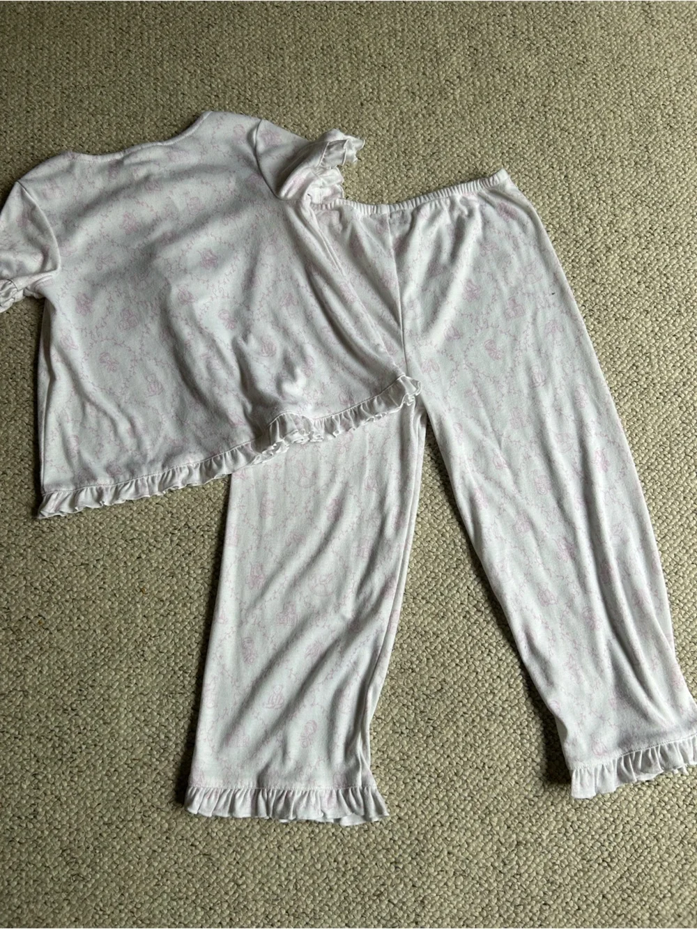 Vintage American Girl Girls White and Light Pink Ruffle Pajama Set